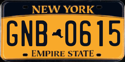 NY license plate GNB0615
