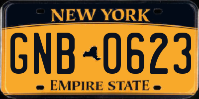 NY license plate GNB0623