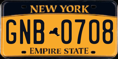 NY license plate GNB0708