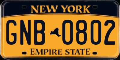 NY license plate GNB0802
