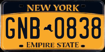 NY license plate GNB0838