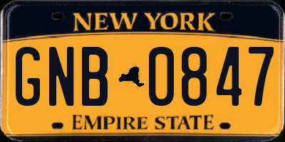 NY license plate GNB0847