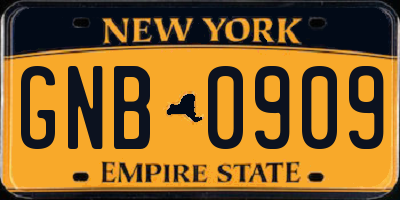 NY license plate GNB0909