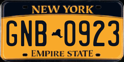 NY license plate GNB0923