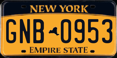 NY license plate GNB0953
