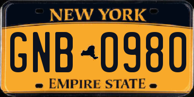 NY license plate GNB0980