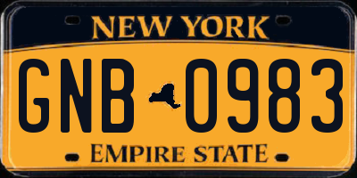 NY license plate GNB0983