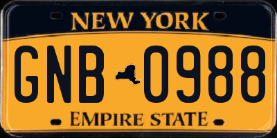 NY license plate GNB0988