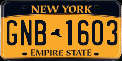 NY license plate GNB1603