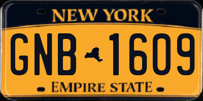NY license plate GNB1609