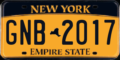 NY license plate GNB2017