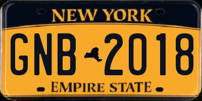 NY license plate GNB2018