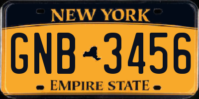 NY license plate GNB3456