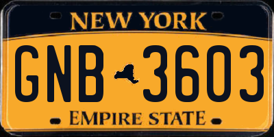 NY license plate GNB3603