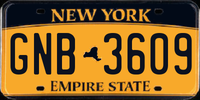 NY license plate GNB3609