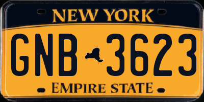 NY license plate GNB3623
