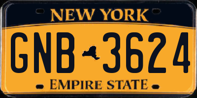 NY license plate GNB3624