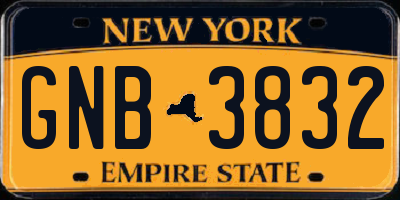 NY license plate GNB3832