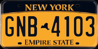 NY license plate GNB4103