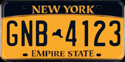 NY license plate GNB4123