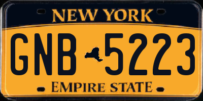 NY license plate GNB5223