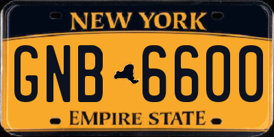 NY license plate GNB6600