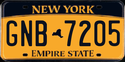 NY license plate GNB7205