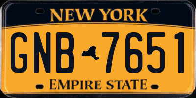 NY license plate GNB7651