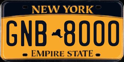 NY license plate GNB8000