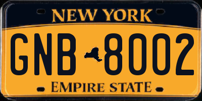 NY license plate GNB8002