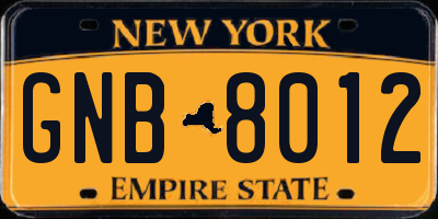 NY license plate GNB8012