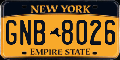 NY license plate GNB8026