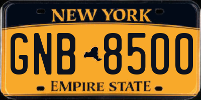 NY license plate GNB8500