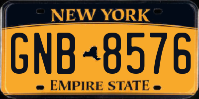 NY license plate GNB8576