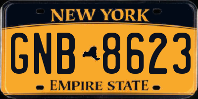 NY license plate GNB8623