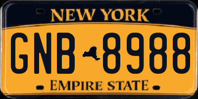 NY license plate GNB8988