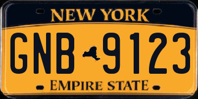NY license plate GNB9123