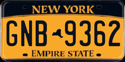 NY license plate GNB9362