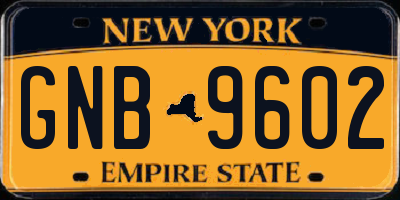 NY license plate GNB9602