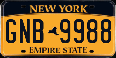 NY license plate GNB9988