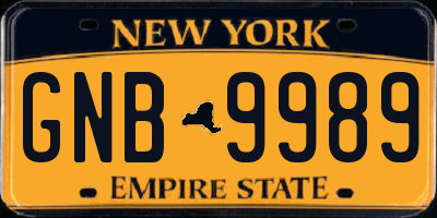 NY license plate GNB9989
