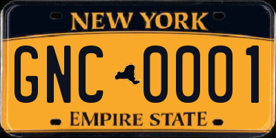 NY license plate GNC0001