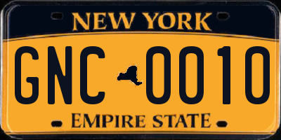 NY license plate GNC0010