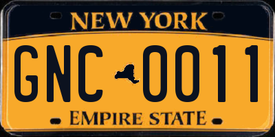 NY license plate GNC0011