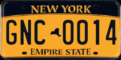 NY license plate GNC0014