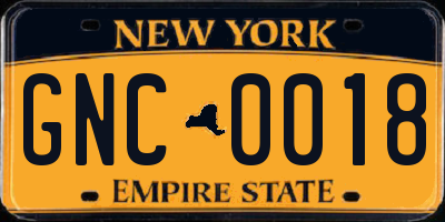 NY license plate GNC0018