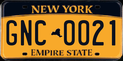 NY license plate GNC0021