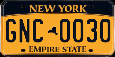 NY license plate GNC0030