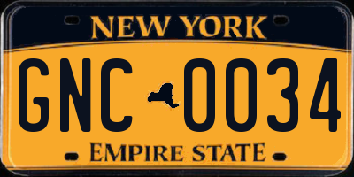 NY license plate GNC0034