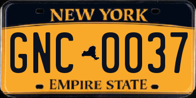 NY license plate GNC0037